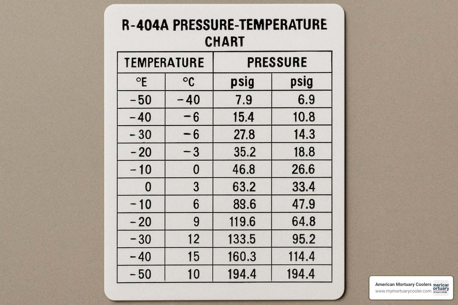 The Ultimate Guide to the R404 Pressure-Temperature Chart - American Mortuary Coolers & Equipments The Ultimate Guide to the R404 Pressure-Temperature Chart - American Mortuary Coolers & Equipments